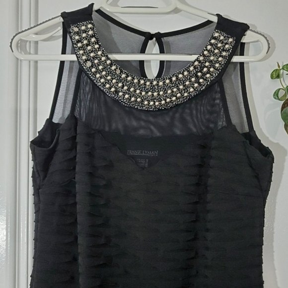 FRANK LYMAN Metallic Beaded Ring Neck Sweetheart Chiffon Tiered Dress- S… - Picture 13 of 15